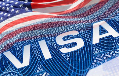 USA visa and American flag