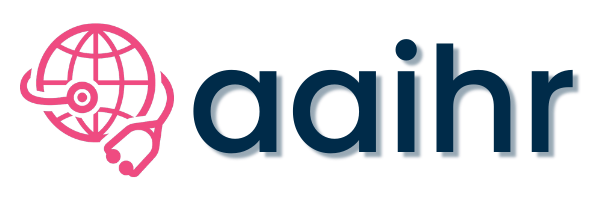 A pink globe with a headset icon next to the dark blue lowercase "aaihr" text.