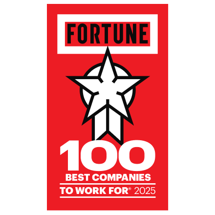 A red banner featuring the Fortune 100 logo with a star and the text "Best Companies to Work For 2025."
