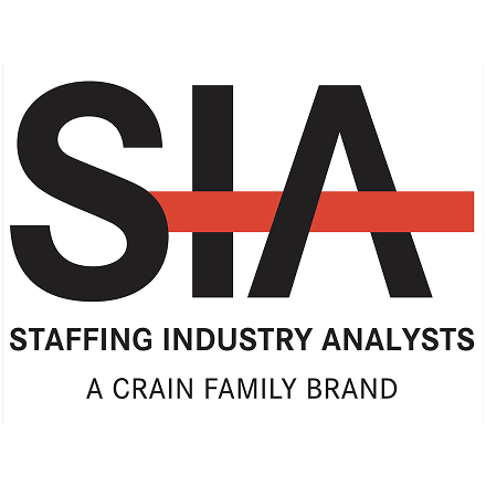 The logo features bold black letters "SIA" with a red horizontal line crossing through the middle, representing Staffing