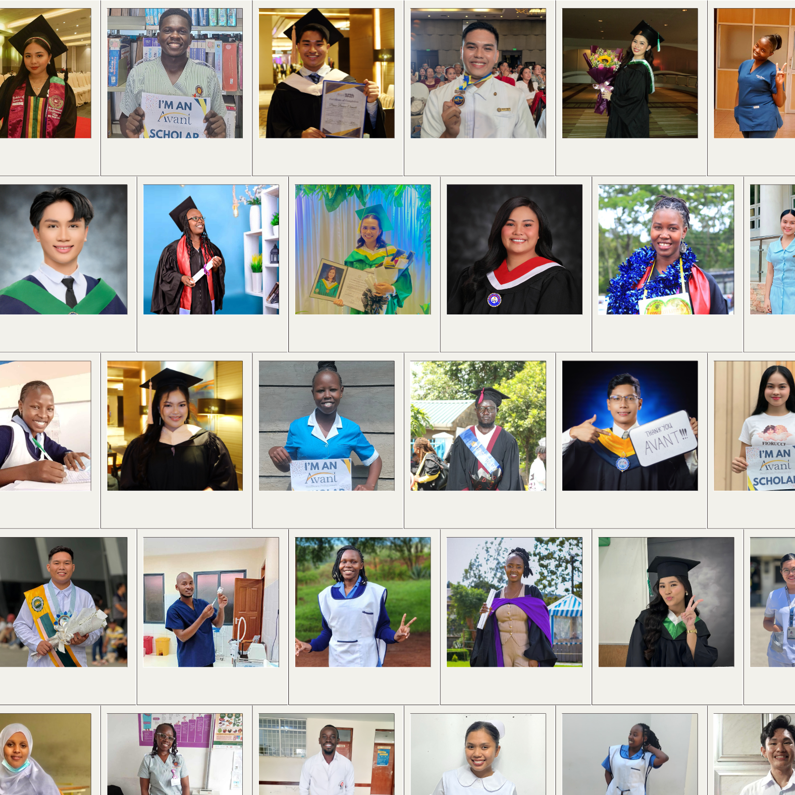 Avant Scholar Collage for Impact Report - 1 Collage of diverse students in graduation attire, holding awards, and celebrating academic achievements.