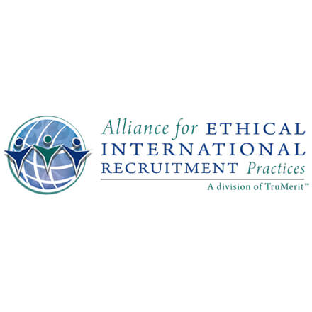 The logo features a globe with three stylized human figures and the text "Alliance for Ethical International Recruitment