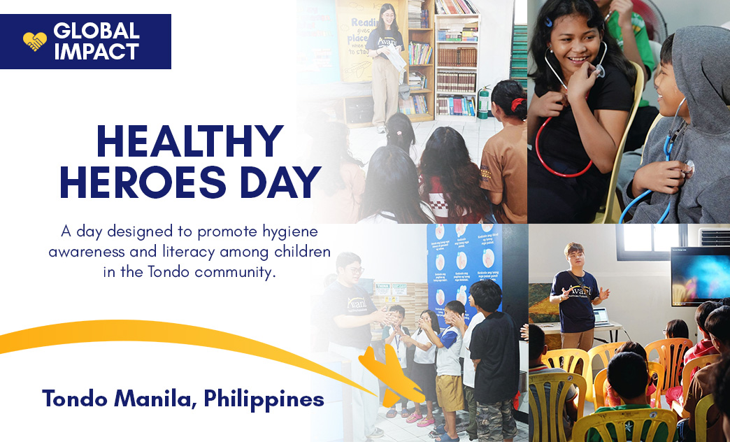 Children engaging in hygiene education activities and health checkups during Healthy Heroes Day event.