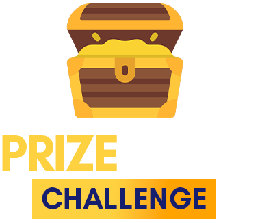 A treasure chest with a gold lock, flanked by a small umbrella and a trophy, with the words "Prize Vault Challenge" below.