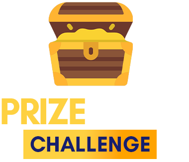 A treasure chest filled with gold coins, flanked by a laurel wreath and a rolled-up scroll, with "PRIZE VAULT CHALLENGE"