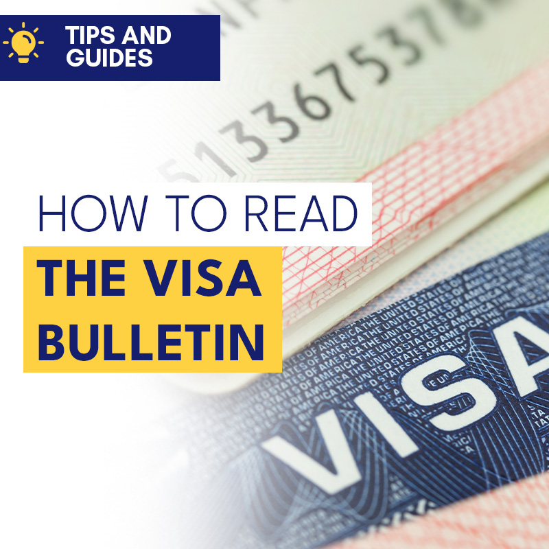 Close-up of a visa document with overlay text explaining how to read the visa bulletin.
