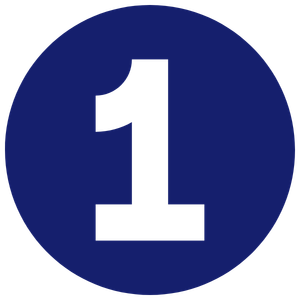 A blue circular icon with a bold white number one in the center.