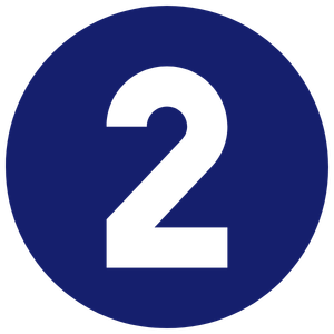 A dark blue circular icon with a bold, black number "2" centered inside.