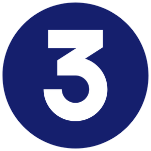 A dark blue circle with a bold black number three centered inside.