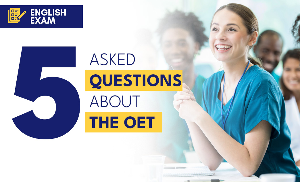 A smiling woman in medical scrubs attends an educational session with other students in the background.