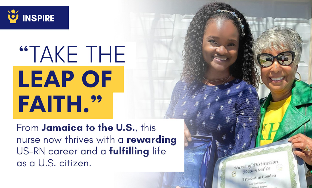 A young woman and an older woman smile together, holding a framed certificate, celebrating her nursing achievement.