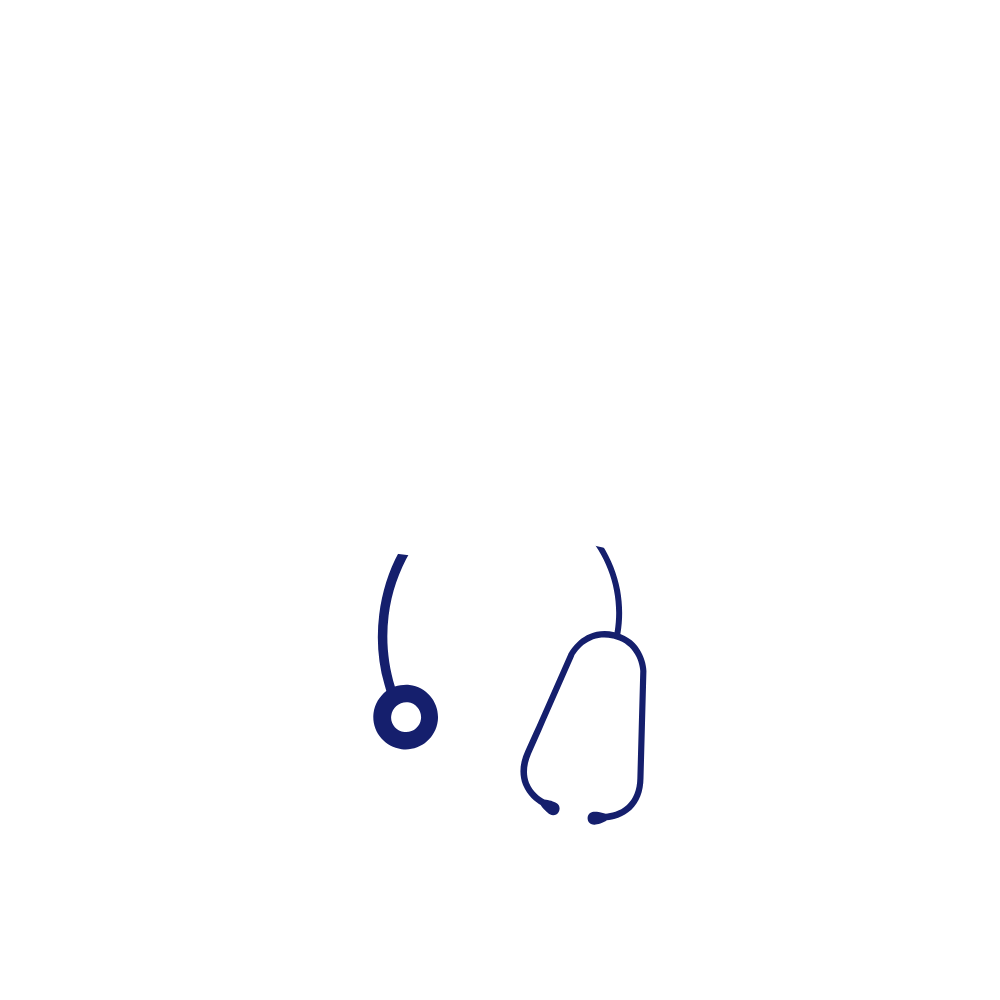 A white nurse icon with a stethoscope around the neck and lines radiating from the head, symbolizing healthcare or medical
